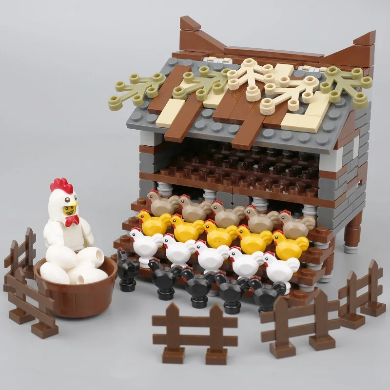 Stad Bouwstenen Kippenhok Boerderij MOC Dier Kippenhok Roost Plant Eieren Minifigs Accessoires DIY SET Speelgoed Cadeau voor kinderen