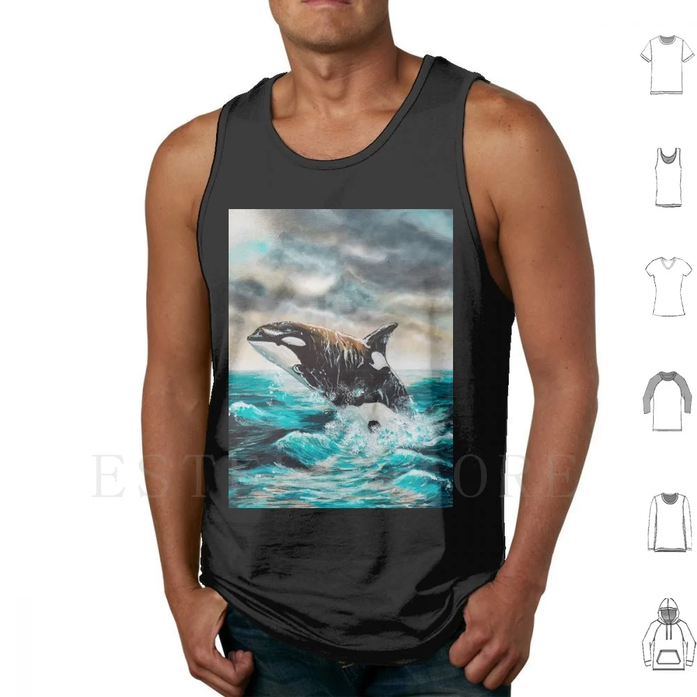 Killer Whale Tank Tops Vest Sleeveless Killer Whale Orca Whale Breaching Whale Jumping Whale Sunset Ocean