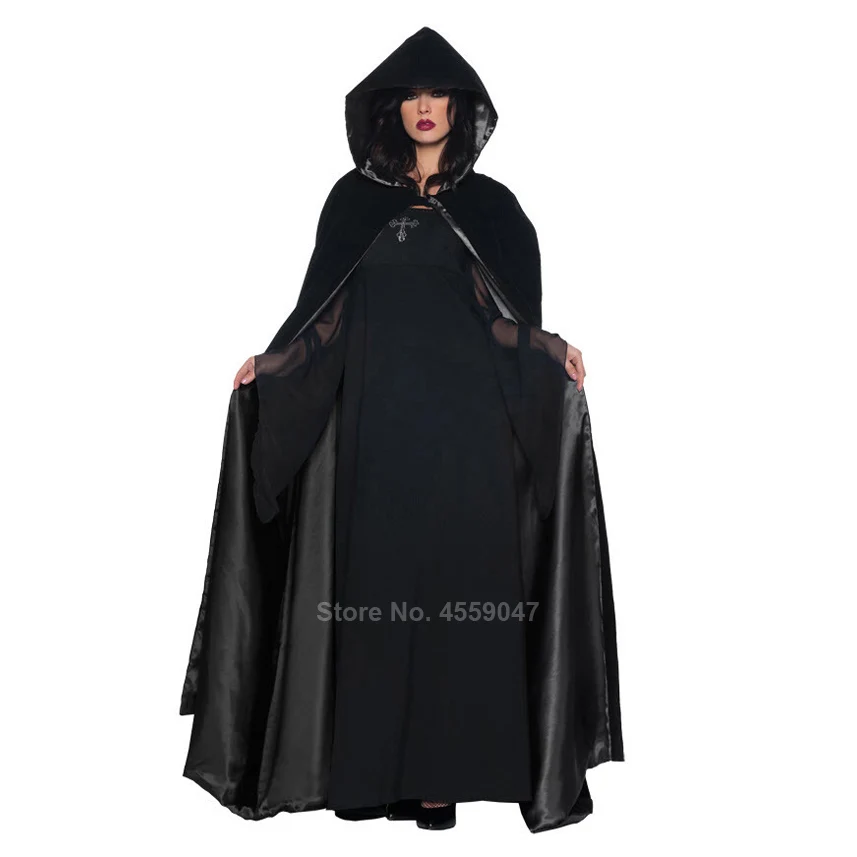 Scary Halloween Costumes for Women Ghost Bride Costume Black Dress Cloak Set Gothic Medieval Dress Vampire Devil Horror Suit