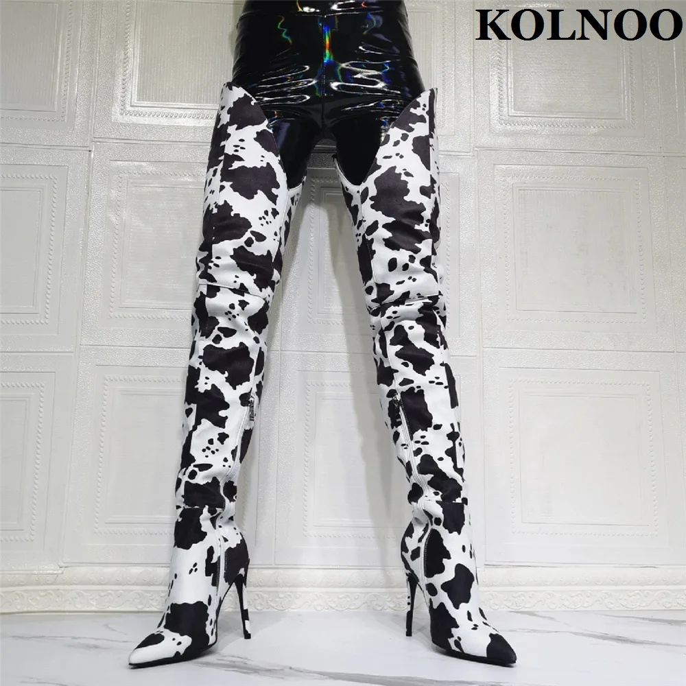 

Kolnoo New Style Womens Thigh High Boots Milk-Cow Designed Sexy Evening Club Over Knee Boots Real Photos Fashion Winter Shoes