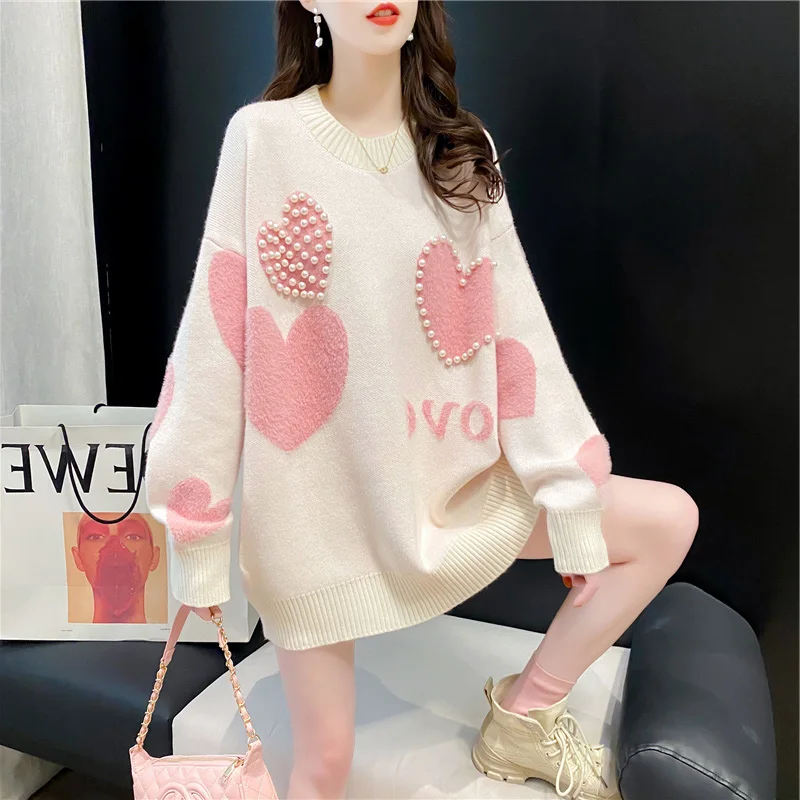 

Female Pullover Women 2022 New Autumn And Winter Love Shape Sweater Lady Loose Lazy Style Knitted Bottoming Top