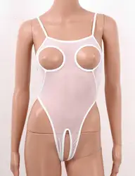 Body de malla transparente para mujer, lencería con Espalda descubierta, Tanga sin entrepierna, ropa de dormir