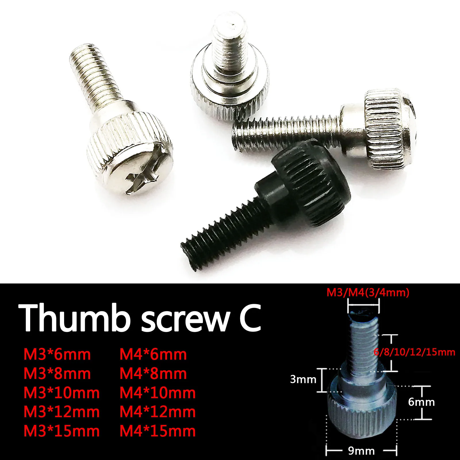 5pc M3 M4 Steel Slotted Phillips Head Hand Tighten Thumb Screw Bolt for PC Computer Case Cover Power Supply PCI DIY Thumbscrew C