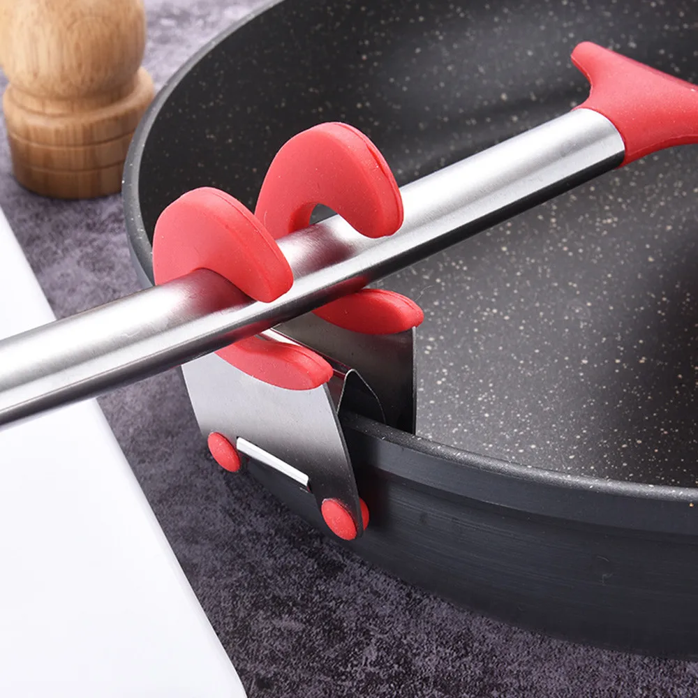 Stainless Steel Pot Clip Scoop Clamp Tongs Holder for Pot Pan Spoon Holder Spatula Storage Rack Kitchen Cooking Tools