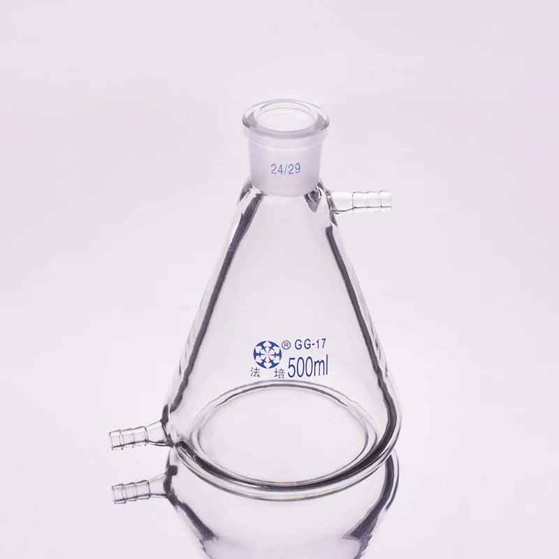 

Filtering flask with side tubulature 500ml 24/29,Triangle flask with upper and bottom side tube,Heavy wall Erlenmeyer bottle