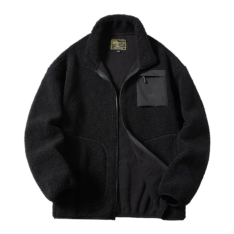 

Winter Men Teddy Coat Fleece Jacket Warm Outerwears Varsity Techwear Spring Y2K Male Clothes Patchwork Oversize Overcoat