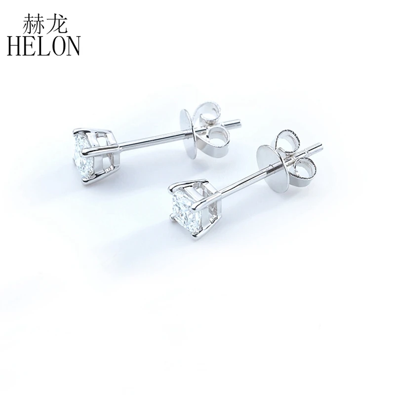 HELON Moissanite Stud Earrings Solid 14k White/Rose/Yellow Gold 1.6ct Princess Cut 5mm Moissanite Diamond Fine Jewelry Earrings