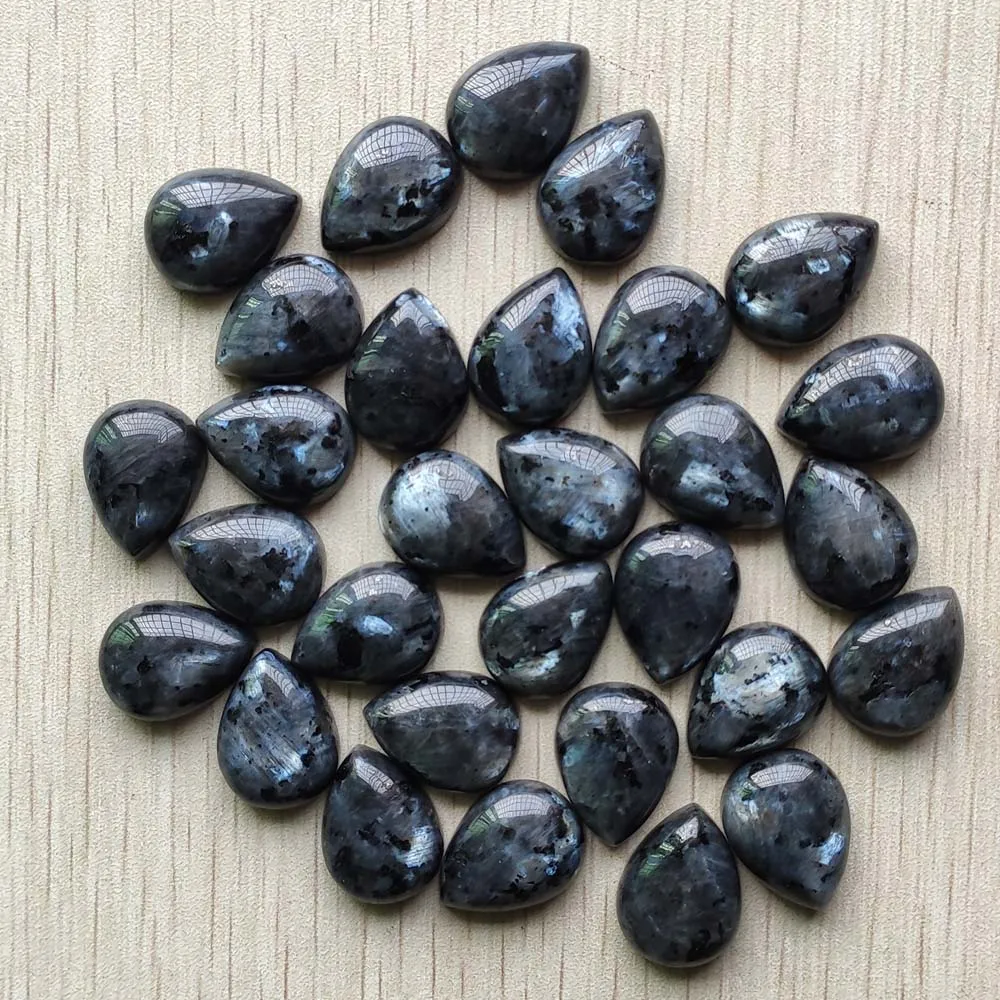 

Good quality Fashion Natural black spectrolite stone water drop cabochon bead 15x20mm for jewelry making wholesale 30pcs/lot