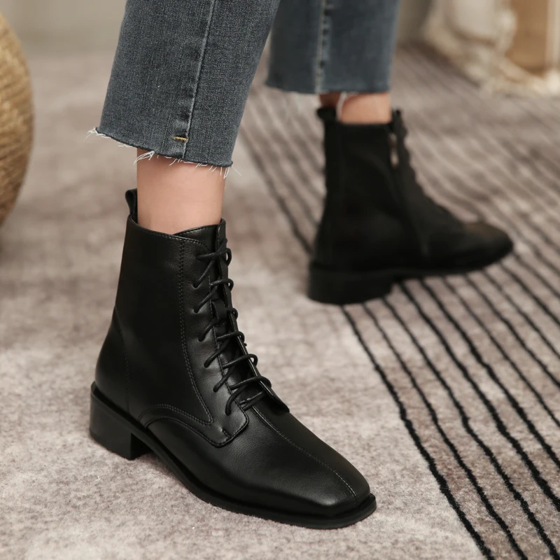 Women Boots Retro Chelsea Boots Women Shoes 2024 Winter Fashion Women ANKLE Boots Genuine Leather  Female Square Heel Leather