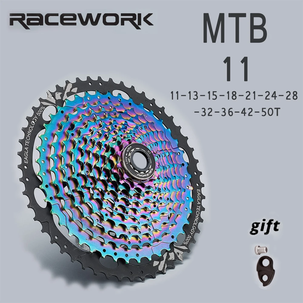 RACEWORK 11-50T MTB Bicycle Cassette Sprocket Mountain Bike Flywheel Rainbow Full Steel Durable Ultralight 11V Flywheel 11Speed