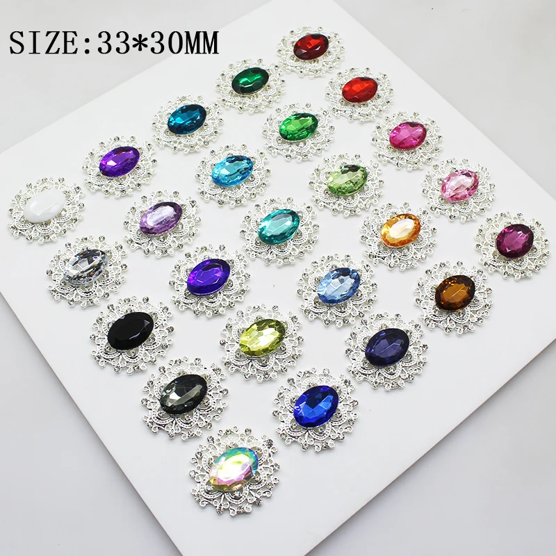 Delicate Jewelry Accessories Buckle 10/Pcs 30x33mm Rhinestone Decorative buckle various Colors Button Craft Handmade Production