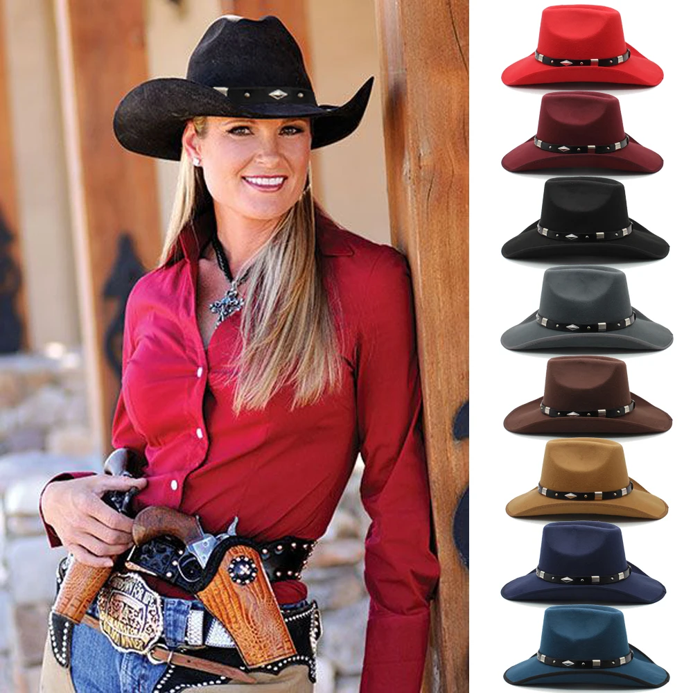 

Men Women Western Cowboy Hats Wide Brim Panama Sunhats Fedora Caps Trilby Jazz Sombrero Outdoor Travel Party Size US 7 1/4 UK L