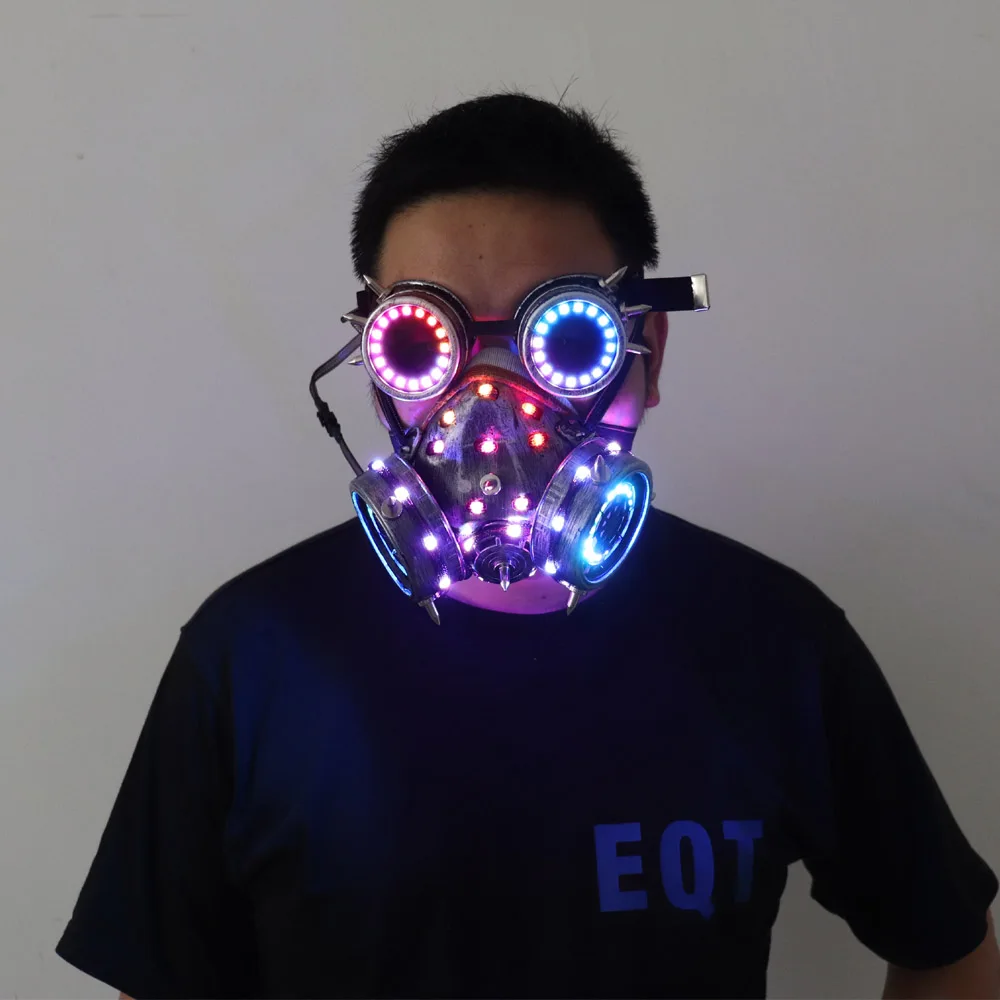 Full color LED lighting Steampunk Glasses Gas Masks Goggles Cosplay Bar Props Gothic Anti-Fog Haze Men and Women Mask