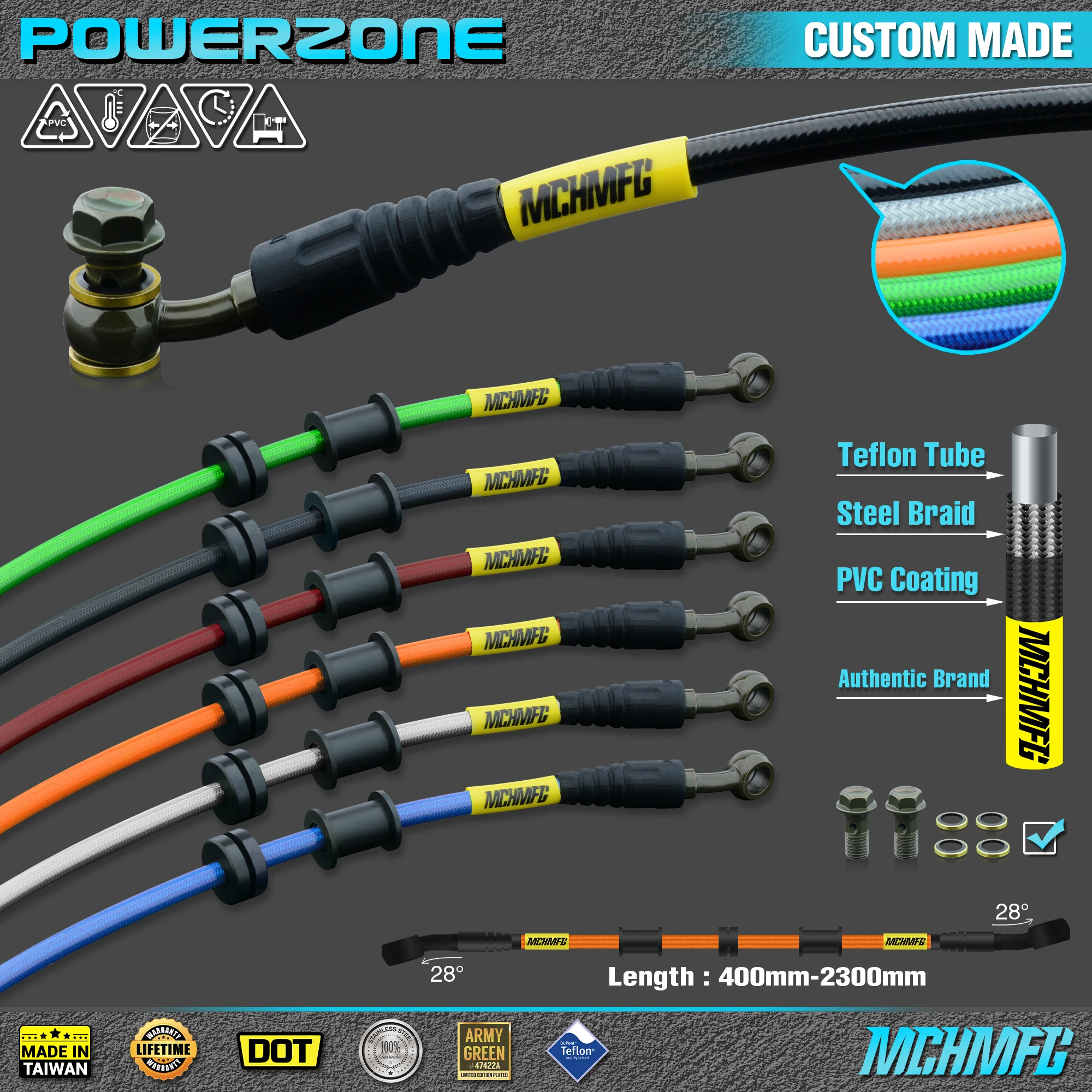 Motocykl Dirt Bike Pleciony stalowy hydrauliczny wzmocniony przewód hamulcowy Sprzęgło Wąż olejowy Rura 500 do 2400 mm Uniwersalne dopasowanie Racing MX