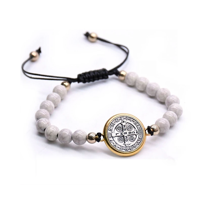 QIGO Saint Benedict Rosary Bracelet Plastic Beads Strand Rope Catholic Religous Jewelry For Men Women