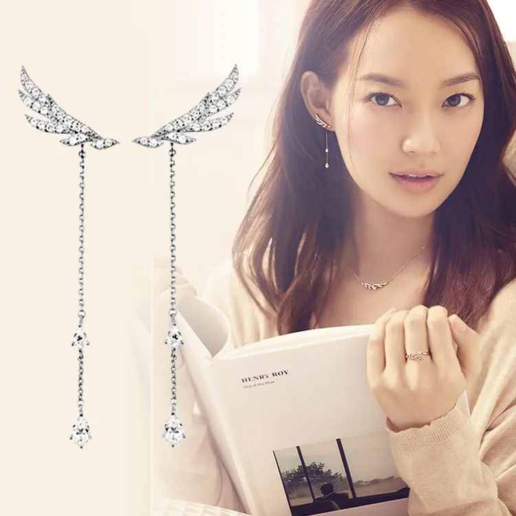 Brincos 925 prata esterlina 2018, brincos com asas de anjo para mulheres