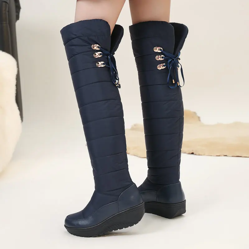 Comfortable Women Thick Boots Winter 2024 Snow Over The Knee Boots Platform Wedge Shoes Fleecy Plush Warm Snowboots Zapatos