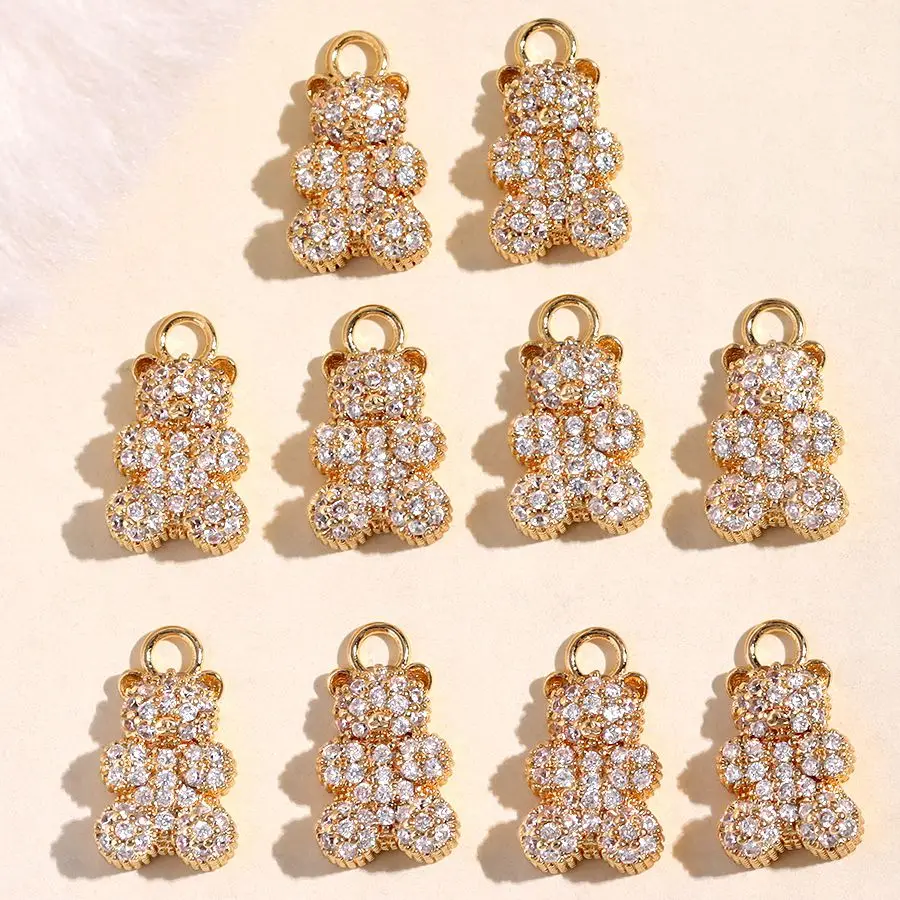 

2Pcs Luxury Zircon Golden Bear Charms Accessories for Jewelry Making DIY Pendant Earrings Necklace Bracelet Finding Wholesale