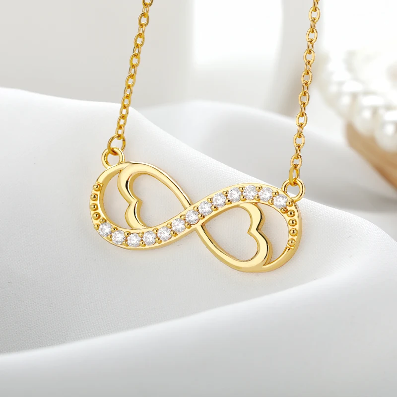 Necklace For Women Fashion Romantic Gold Color Silver Colour Infinite Love Classic Infinity Symbol & Love Heart CZ Jewelry Gift