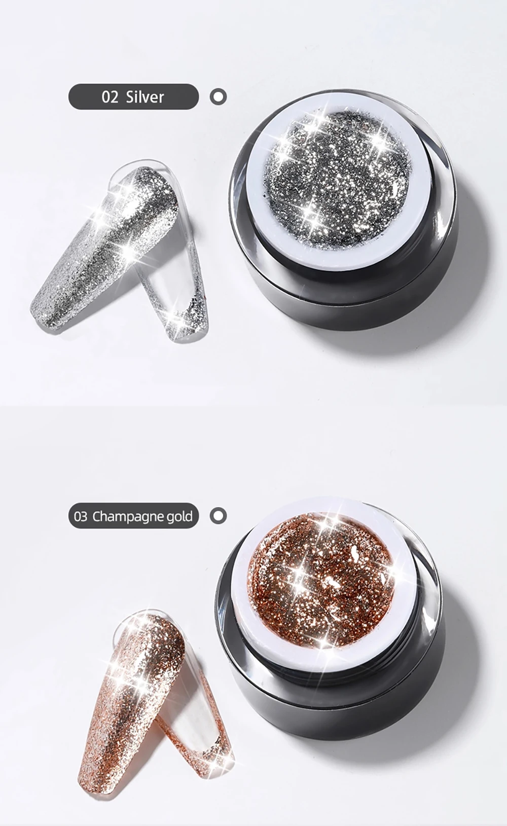 Vendeeni 4 Farben Glitzer-Platin-Nagelgel-Lack Champagner Roségold Silber Glänzender Nagelgel-Lack UV LED Aushärtbarer Gel-Lack – Detail 5
