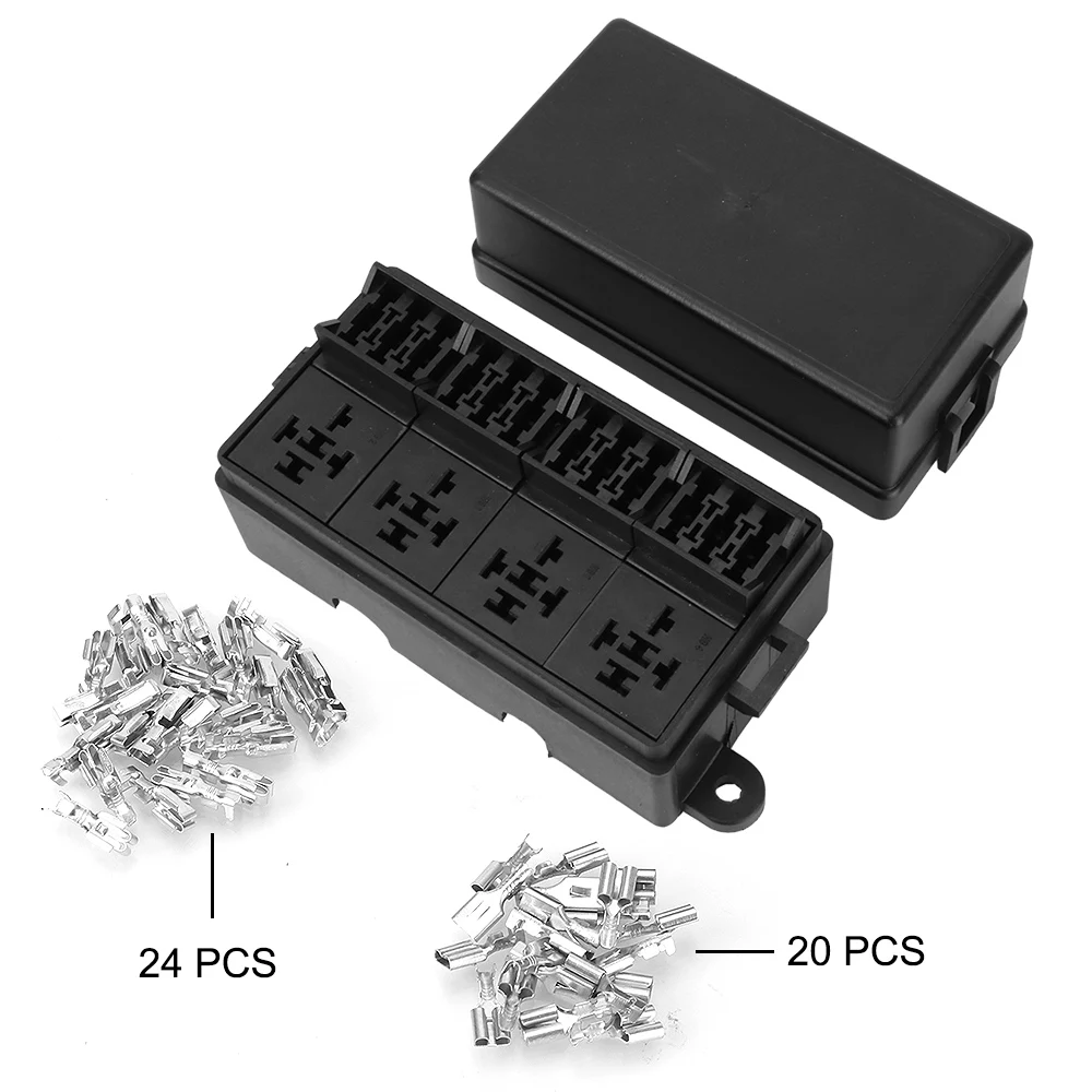 4Pin 12V 40A Relays with Spade Terminals Plastic Cover 12 Way Blade Fuse Holder Box for Auto Truck Trailer Fuse Car Accessories