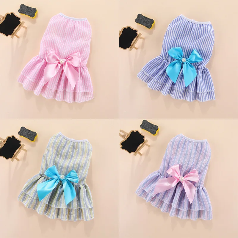 Vertical Stripes Dog Dresses Summer Small Dog Clothes Ropa Perro Chihuahua Cute Skirt Puppy Princess Dress Yorkshire Pet Clothes