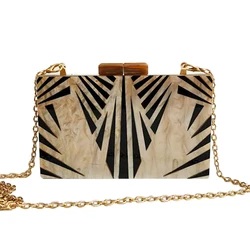 Nowe mody akrylowa torebka z uchwytem szampana geometryczny Patchwork torba wieczorowa luksusowej marki torba typu Crossbody z łańcuchem Mini portfel damski