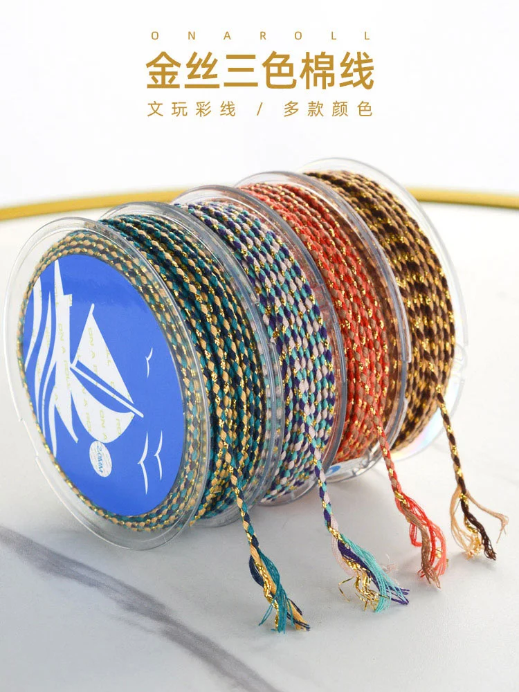 

2MM Oar new high-end colorful cotton rope Handmade Gold Rope tricolor cotton thread DIY Braided Bracelet rope hand rope braided