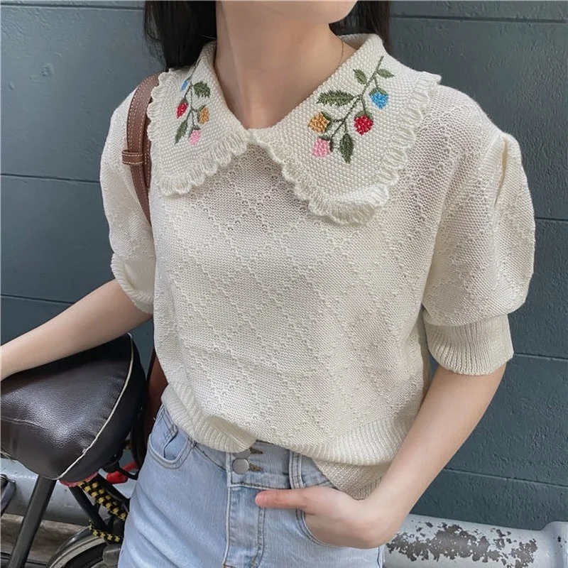 Sweaters Women Pullovers Vintage Sweet Korean Style Knitting All-match casual Retro Tender Cozy Loose Office Lady Summer Female