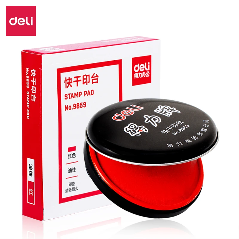 Deli 9859 9860 Stamp Ink Pad 89mm 100mm Stamp Pad Ink Pad Red Color Finance Stationery Ink Pad