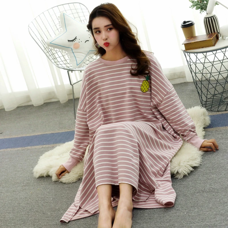 Novelty Clothing Night Dress Women Oversize Nightgown Cartoon Sleepshirts Long-sleeve Nightie Nightdress Comfortable Sleepwear