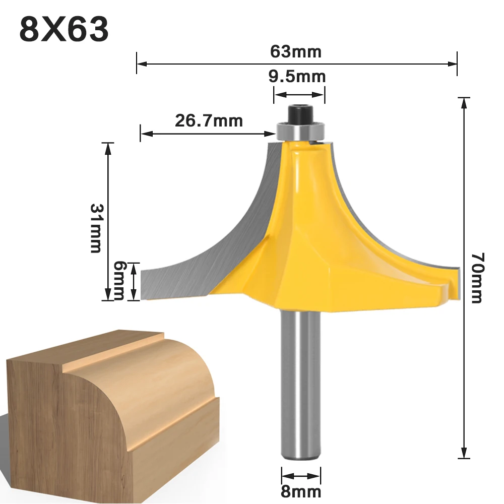 Imagem -04 - Round Over Edging Router Bit Radius Shank 1pc mm Shank Router Bit de Madeira Cortador de Moinho Limpeza Flush Trim