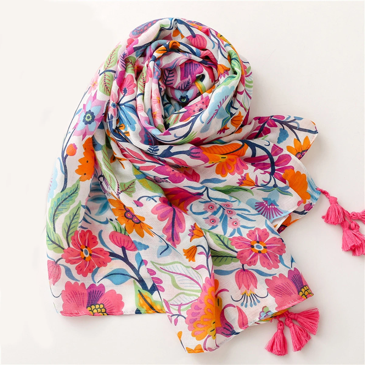 2022 New Flower Blosssom Print Tassel Scarf Shawls Long Floral Pattern Wrap Hijab Scarves  Free Shipping