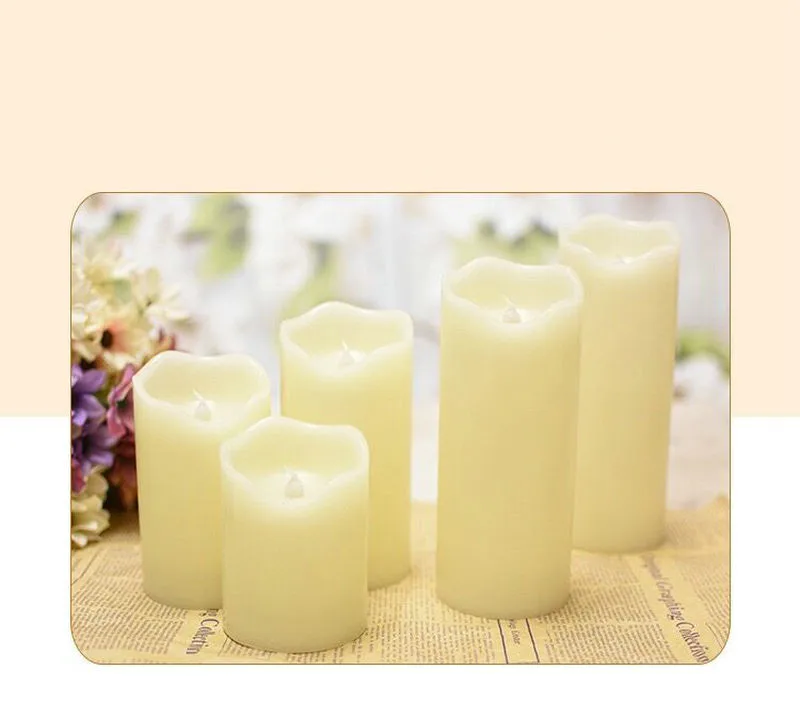 Battery operated LED Flameless Pillar Candle Paraffin Real Wax Wavy Edge Night Light Xmas Bar Home Wedding decor Dia7.5cm-AMBER