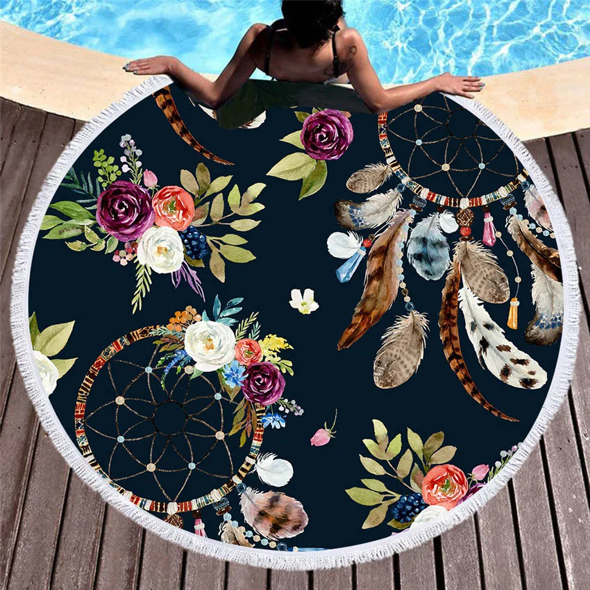 Dreamcatcher Summer Round Beach Towels Bohemian Bath Shower Towel Circle Swim Yoga Picnic Mat Bikini Cover Up serviette de plage