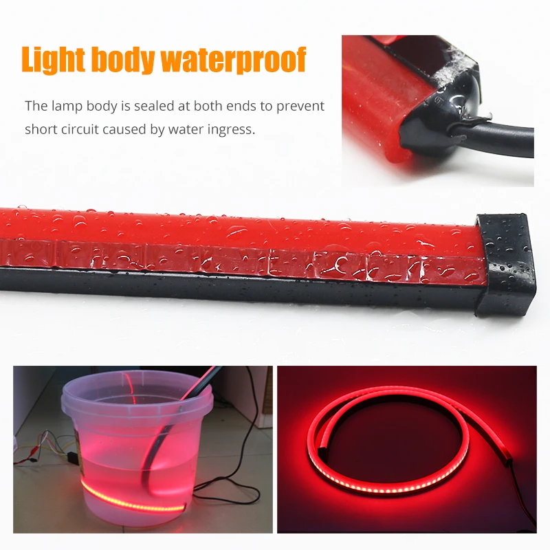 100CM Red Third Brake Light Led Stop Signal Strip Car Additional Brake Lights 12V Flexible Rear Window Safety Warning Lamp