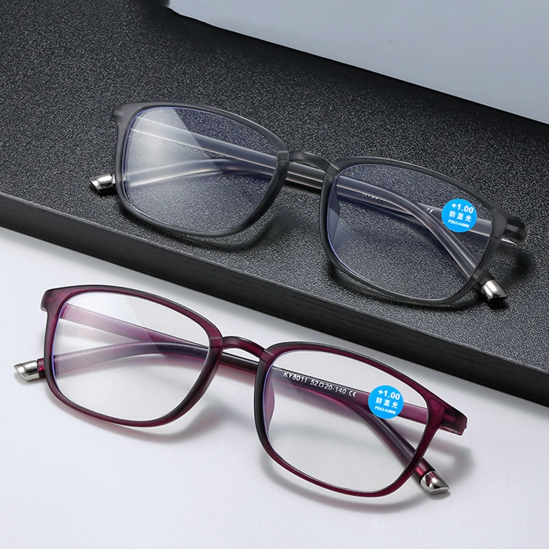 

3 Units Vintage Flexible TR90 Anti-blue Magnifier Ultralight Oval Purple Reading Glasses Clear Computer Eyewear 0 +1.0 +1.5 +2.0