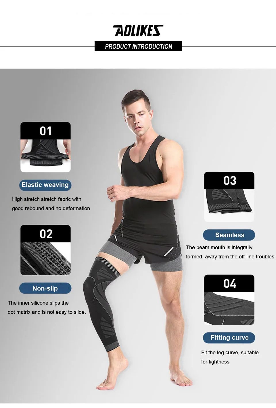 AOLIKES Sport-Kompressionsärmel für das ganze Bein, Kniestützen, Stützschutz zur Linderung von Gewichtheben, Arthritis, Gelenkschmerzen – Detail 6