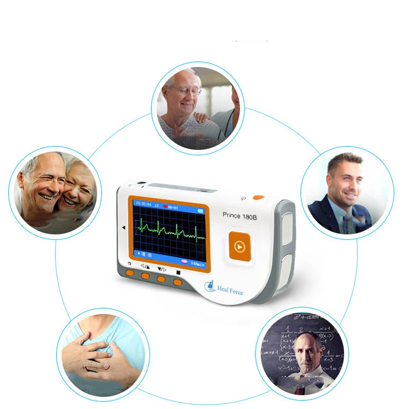 USB Heal Force Prince 180B Software Portable Household Heart Ecg EKG Handheld Heart Monitor Continuous Measuring Color Screen