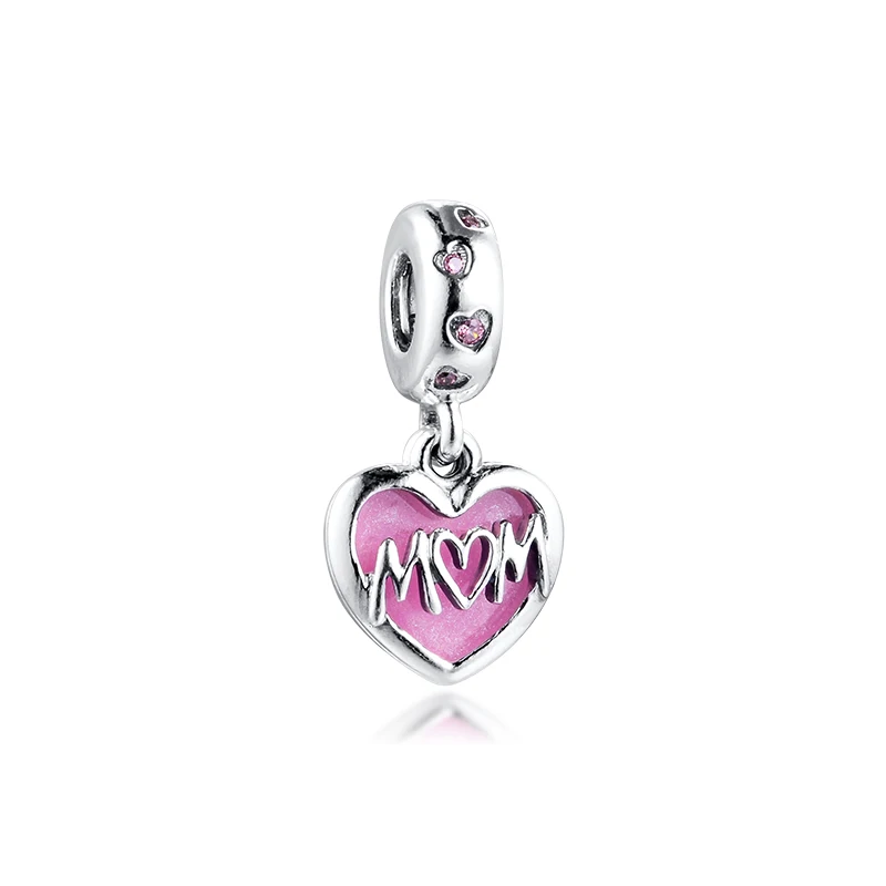 

Mum Script Heart Dangle Charm Fits Orignal Bracelets Woman DIY beads for jewelry making Silver kralen voor sieraden maken