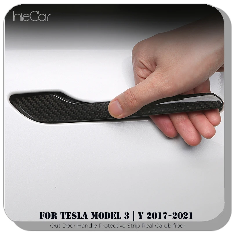 4pcs 2023 Car Door Handle Sticker For Tesla Model 3 Y 2017-2022 Door Cover Paste Model3 Model Y Accessories Real Carbon Fiber