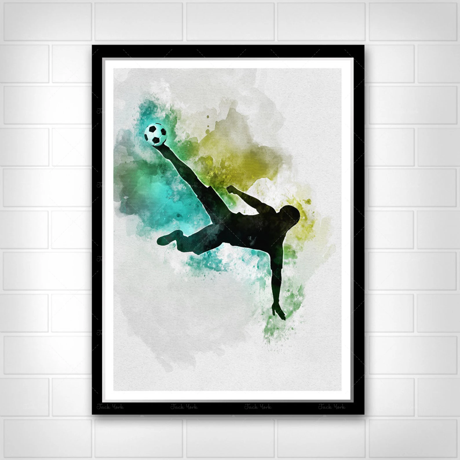Soccer triple print Football sport poster Players with ball, Gift idea for best boyfriend, Valentines gift Watercolor wall art d
