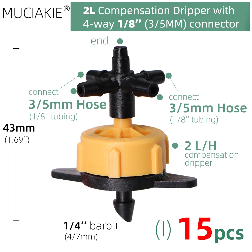 MUCIAKIE 24 Types 3/5MM 1/8\'\' Micro Drippers Fittings Garden Drip Irrigation Emitters Compensation 2/3/5/6-Way Coupling Adaptor