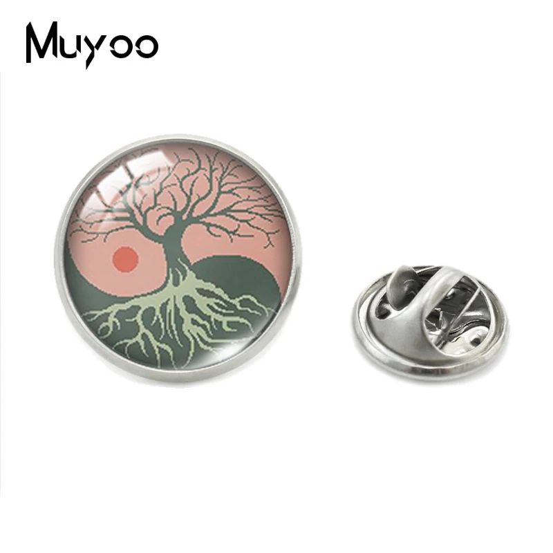 2019 New Fashion Yin Yang Tree of Life Collar Pins Vintage Trees Yinyang Bagua Stainless Steel Jewelry Lapel Pins