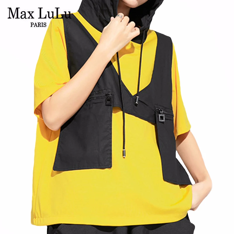 Max LuLu 2022 Yeni Avrupa Moda Stil Yaz Bayanlar Punk Tee Gömlek Bayan Rahat Pamuk Tişörtleri Kadın Lüks Kapşonlu Üstleri