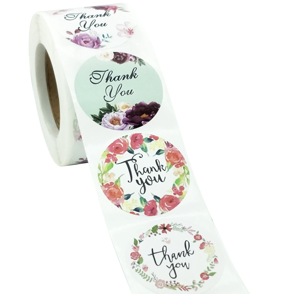 Bloem Dank U Ronde Sticker Label 500Pcs/Roll 3.8Cm Gift Card Business Verpakking Decoratie Scrapbook Stickers
