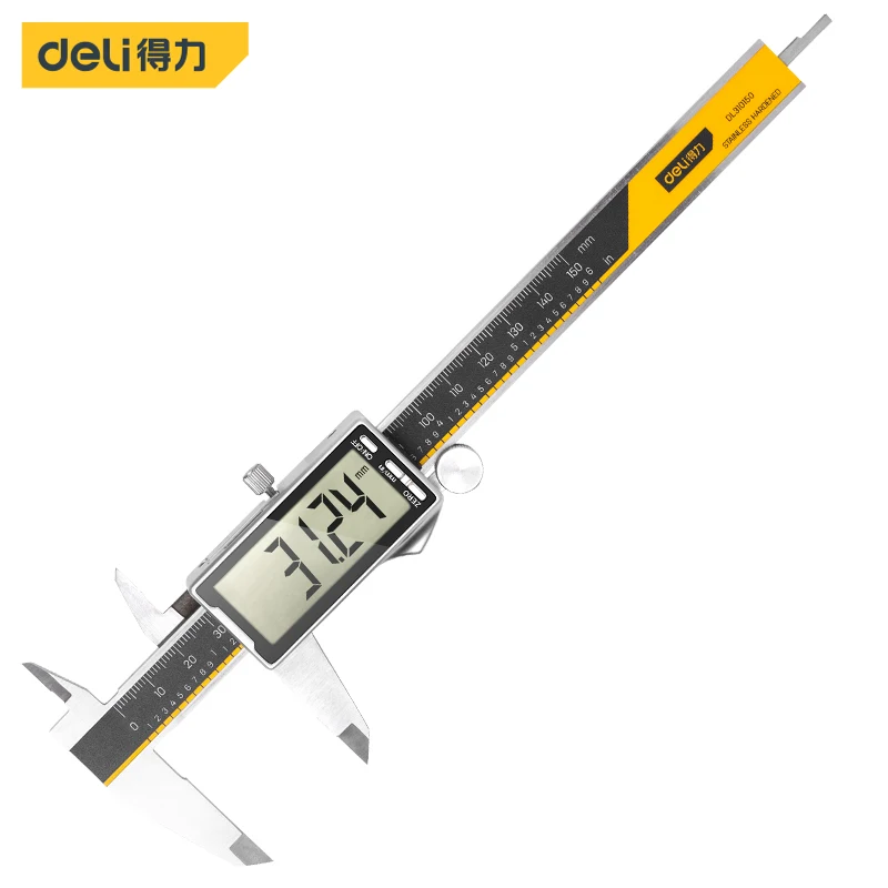 

deli 0-150mm Digital Calipers mm/inch Stainless Steel Electronic Digital Vernier Caliper Metal Micrometer Measuring Tools