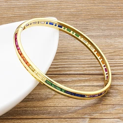 AIBEF 2021 New Fashion Charm Rainbow Rhinestone Bangles Copper Zirconia Cuff Bracelets High Quality Jewelry Gift For Women Girls