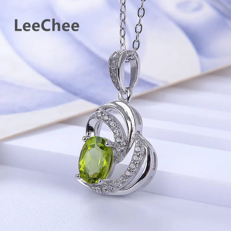 LeeChee 100% natural peridot pendant for women 5*7mm green gemstone necklace fine jewelry for girl real 925solid sterling silver