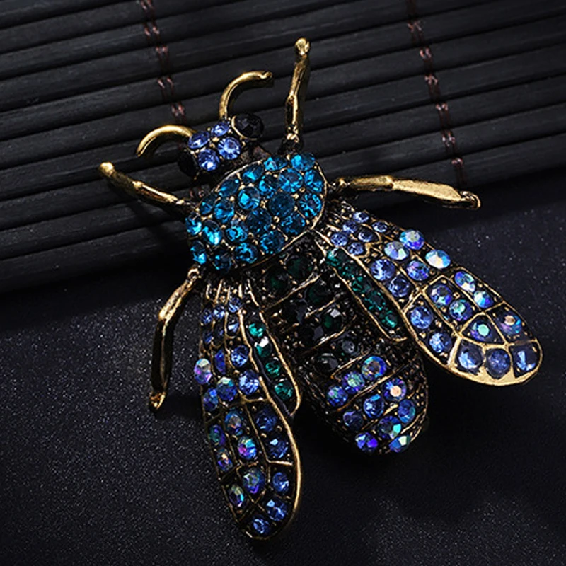 Blue Bee Metal Brooch Insect Rhinestone Brooches For Women Pins Scarf Clip Jewelry Broach Bouquet